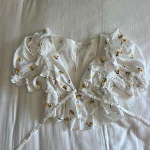 For Love And Lemons White Floral Ruffle Blouse